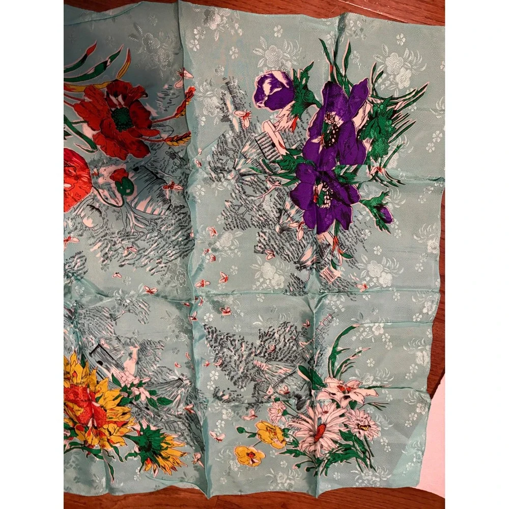 Vintage Floral‎ Print Scarf Lightweight Accessories Fashion Women Made in Japan